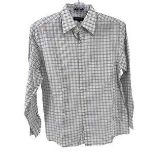 Linea Dome Shirt Mens Large Grid Check‎ Long Sleeve Button Down Cotton New
